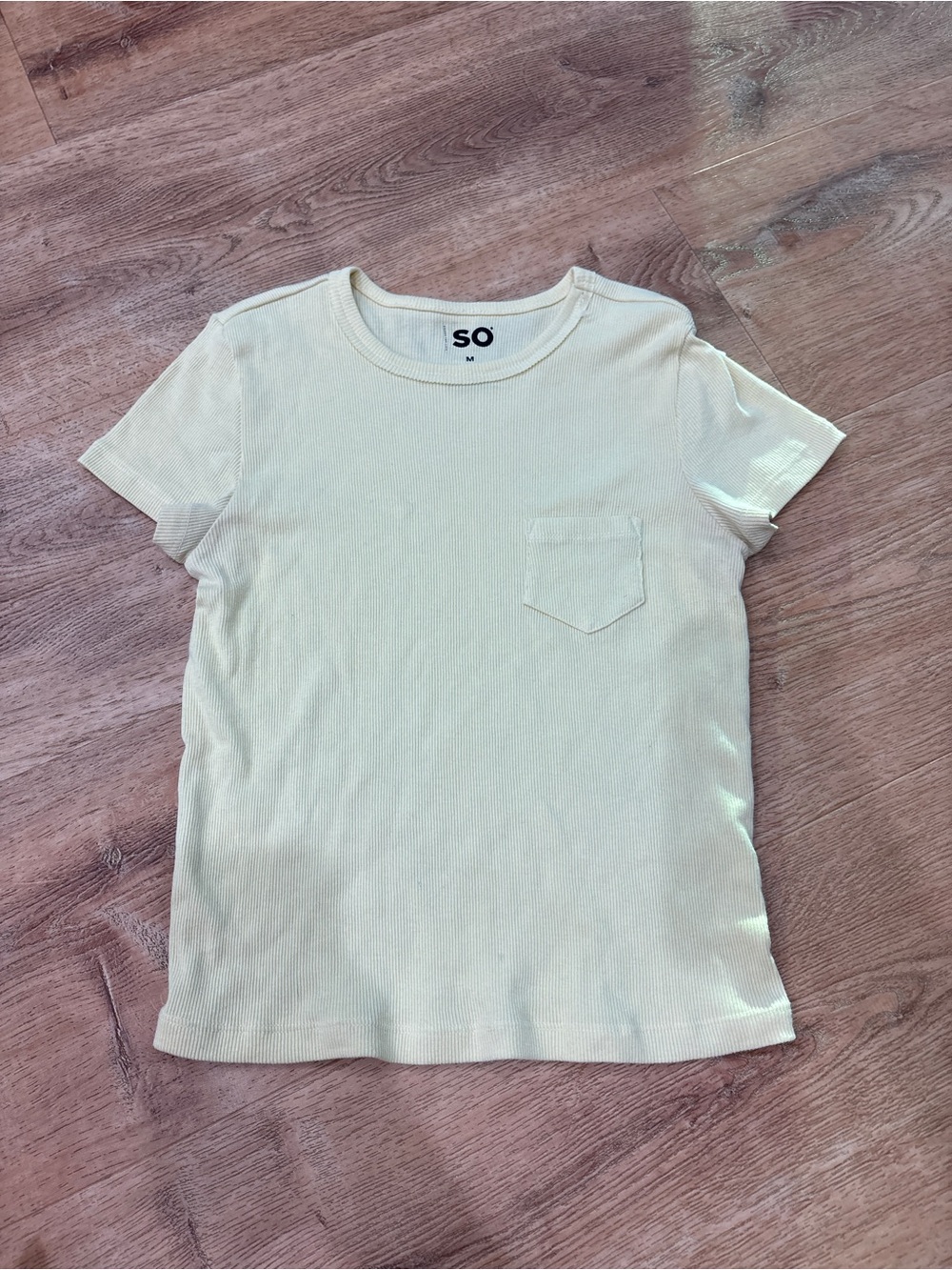 SO Women’s Yellow Short Sleeve Pocket Tee - Neutral Ribbed Top